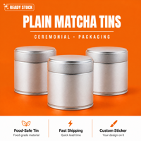 Livraison rapide, stock épuisé, boîtes rondes argentées, blanches et noires pour l'emballage de poudre de matcha, contenants portables pour matcha de 20g, 30g, 50g