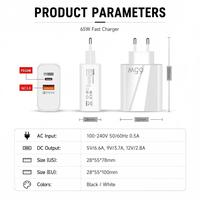 Chargeur rapide pour téléphone 65W double port PD QC3.0, prise EU/US, double sortie, protection contre la surchauffe, logo personnalisé, vente en gros en vrac, directement de l'usine