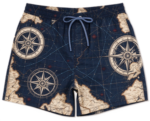 <b>Men's</b> Quick Dry Board <b>Shorts</b> Elastic Waist Drawstring Blue Wave Print <b>Swim</b> Trunks - Product Image 5