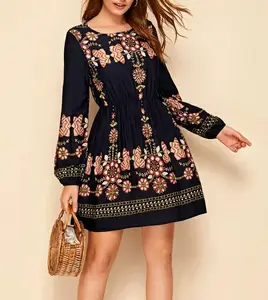 Phụ Nữ Floral BOHO THÊU Đàn Hồi Mini A-Lót Váy