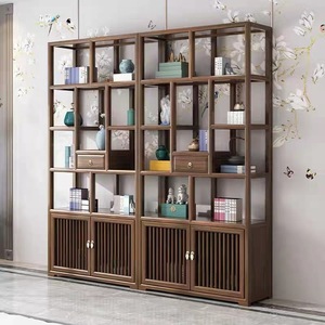 Dazhang Jiaju Solid Wood Display Cabinet 196x35x198cm New Chinese Style Walnut Color Living Room <b>Storage</b> Shelf - Product Image 2
