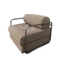 Canapé lounge individuel de style Bauhaus médiéval, fauteuil UNOMIG en tissu et acier inoxydable, chaise de réunion de style industriel vintage