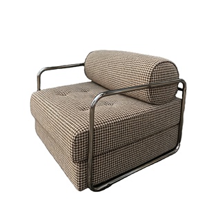 Canapé lounge individuel de style <span class=keywords><strong>Bauhaus</strong></span> médiéval, fauteuil UNOMIG en tissu et acier inoxydable, chaise de réunion de style industriel vintage - Product Image 6