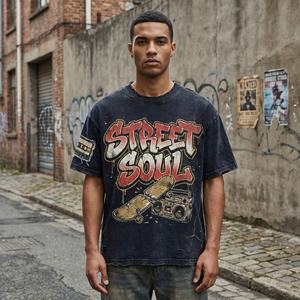 Camiseta de algodón pesado para hombre, estilo streetwear, con estampado de grafiti lavado, vintage, desgastada, oversize, proveedor líder. - Product Image 1