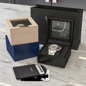 定制标志卓越亚克力手表盒豪华Pu皮革手表盒包装黑色旅行储物