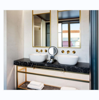 Boutique Salle de bain Grand Hotel Victorian Plomberie Laiton satiné Appartement de luxe Suites Ensemble de vanité en or de luxe Pierre naturelle noire