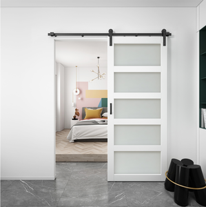 36in x 84in الزجاج المقسى تقسم الصلبة MDF باب الحظيرة مع كامل 6ft انزلاق الباب مجموعة أدوات الأبيض <span class=keywords><strong>PVC</strong></span> الباب - Product Image 3