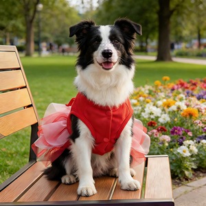 Pet Clothing <b>Red</b> <b>Tutu</b> Dress With Heart Bow For Small Dogs And Cats Four Seasons Polyester Skirt - Product Image 4