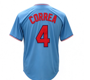 เสื้อเบสบอลชายคู่แฝด CORREA # เสื้อแฟนคลับแขนสั้นติดกระดุม 4 จุดพร้อมปักชื่อและหมายเลข - Product Image 2