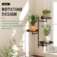 Support rotatif pour plantes, support mural en métal noir à 3 niveaux pour plantes d'intérieur, pot de fleurs pour la maison