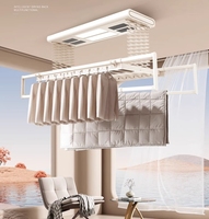 Séchoir à linge électronique intelligent pliable avec chauffage, double éclairage LED, quatre ventilateurs et commande vocale pour cuisine et balcon