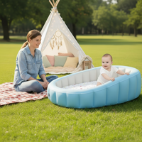 Matelas Gonflable de Voyage pour Enfants avec Côtés Surélevés, Design Portable, Motif Étoiles et Lune, Housse Amovible Lavable, Matériau PVC