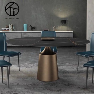 Mobili da sala da pranzo moderni in stile italiano di lusso Set da tavolo da pranzo con gamba in metallo nero rotondo in marmo e 6 sedie - Product Image 4