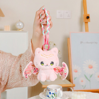 Porte-clés en peluche chat chauve-souris fleur de cerisier personnalisé, chaton ailé mignon, breloque de sac en peluche Kawaii, cadeau, vente en gros, OEM personnalisé