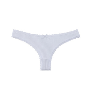 Braguitas de Tanga Blancas de Algodón Acanalado para Mujer al por Mayor, Suaves, Transpirables, de Encaje Sólido, de Talle Bajo, Tallas Grandes - Product Image 4