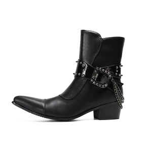 NA322 Black Winter Ankle Boots Men Rivets Cowboy Boot Men Safety <strong>Shoes</strong> Pointed Toe Dress <strong>Flats</strong> Rubber Boots Footwear - Product Image 3