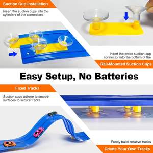 Pista di auto da corsa flessibile per bambini giocattolo con ventose compatibili con il Diecast 1:64 auto arrotola pista portatile - Product Image 5