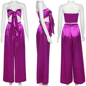 SML ฤดูร้อนใหม่ผู้หญิงสั้นเปิดสะดือ Bra เอวสูงห่อสะโพกกางเกงขากว้างชุดลําลอง - Product Image 6