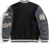 Blouson universitaire d'hiver personnalisé avec patch brodé pour homme, style streetwear oversize, hip-hop, vintage, noir, gris, motif croix et lettres