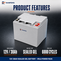 Baterai LiFePO4 Gel Tertutup RANFENG 12V 38Ah untuk Penyimpanan Energi Surya, UPS, Kapal, Peralatan Listrik, Kursi Roda Elektrik