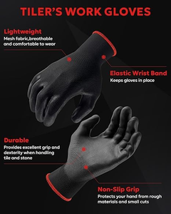 Gants de travail en polyester ultra-fins enduits de PU, excellente adhérence, noirs, pour la sécurité, le jardinage, l'entrepôt, travaux légers, imperméables pour hommes - Product Image 4