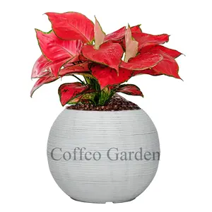 Coffco Plastic Flowerpot 14-inch Stripe Effect Round Ball Planter Custom Color Hydroponic Bonsai Plant Vases Garden Decor