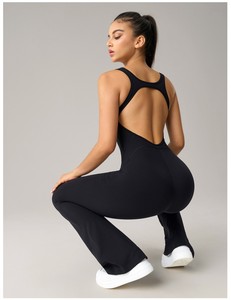 Body Deportivo Casual sin Mangas con Cuello en U para Gimnasio y Fitness para Mujer, Jumpsuit de Yoga de una Pieza con Espalda Descubierta y Pierna Acampanada - Product Image 4