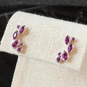 Pendientes Lily & Rose con diseño de flor chapados en plata con cristal rojo purpúreo de corte marquesa, joyería de fiesta para mujer - Product Image 5