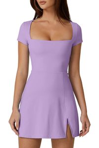 Robe de tennis col carré pour femme manches courtes short intégré robe athlétique de golf avec poches - Product Image 5