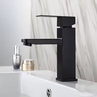 Keran Wastafel Kamar Tidur Modern Satu Lubang Satu Gagang Keramik Stainless Steel Hitam dengan Pengatur Suhu Air Panas/Dingin, Laris Terjual
