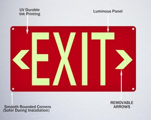 Dấu hiệu thoát quang phát quang màu đỏ-với mũi tên định hướng có thể tháo rời, với băng dính tự dính mạnh, - Product Image 3