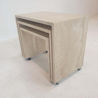 Meilleures ventes - Table basse rectangulaire minimaliste en pierre naturelle travertin, ensemble de 3 tables gigognes, surface polie pour la salle à manger