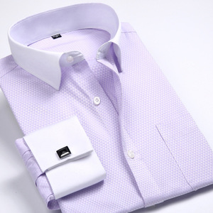 Chemises habillées rayées pour hommes à manches longues avec poignets mousquetaires et boutons – Vêtements formels blancs personnalisables - Product Image 5