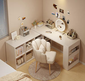 Bureau d'ordinateur en bois coin ménage étagère chambre <span class=keywords><strong>de</strong></span> fille intégrée étude en forme <span class=keywords><strong>de</strong></span> <span class=keywords><strong>L</strong></span> lit rétractable Table d'extrémité - Product Image 3