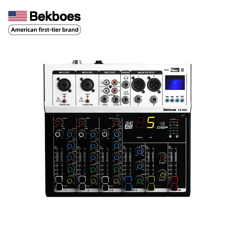 Bekboes F4 PRO profesyonel Bluetooth bağlantısı bilgisayar kayıt canlı için 4 kanal mini ses mikseri