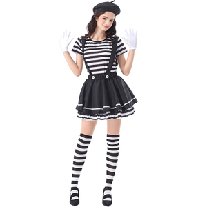 Costume da Clown per Bambine di Alta Qualità per Halloween, Abito a Righe Bianche e Nere per Giochi di Ruolo - Product Image 5