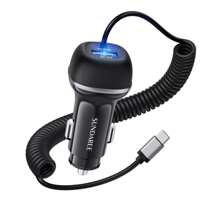 SUNDA <span class=keywords><strong>Chargeur</strong></span> de voiture à câble spiralé 51W 1A1C PD3.0 à charge rapide pour téléphones mobiles – Vente chaude - Product Image 1