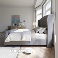 Lit Double Rembourré Style Luxe Européen en Velours Gris Foncé avec Tête et Pied de Lit Capitonnés, Cadre de Lit Grand Format ou Queen Size