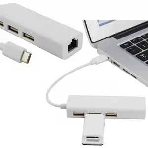 Multi USB C Tipo-C USB2.0 Hub a USB 2,0 3 puertos con RJ45 LAN Ethernet Puerto de Internet Tipo C Adaptador divisor para Macbook Smartph
