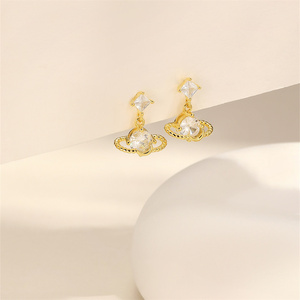 Boucles d'oreilles clous CANNER S925 en argent sterling, minimalistes, planète Saturne, fleurs de perles, étoile à quatre branches, élégantes - Product Image 2