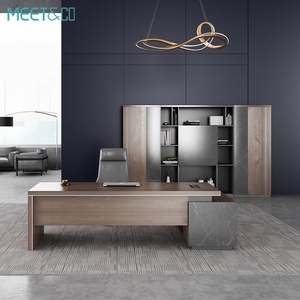 Modern Luxury Executive Office <b>Desk</b> Ergonomic Metal and Wood Modular and <b>Extendable</b> for Home or School Office Use - Product Image 2