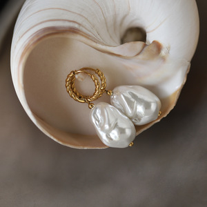 Women's Stainless Steel <b>Gold</b>-Plated Earrings | Baroque Shaped Pearl Twist Ear <b>Buttons</b> Wholesale - Product Image 5