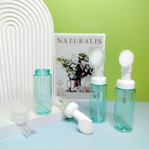 Stock 50ml 60ml Pink Yellow Plastic Mousse <b>Bottle</b> Green Foam <b>Pump</b> <b>Bottle</b> Facial Wash Dispenser <b>Bottle</b> with Silicone Brush - Product Image 2