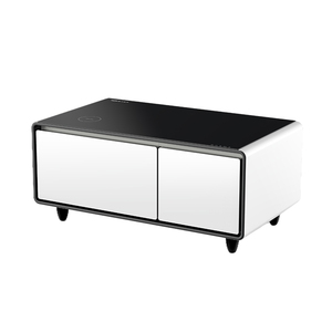 Tavolino <span class=keywords><strong>con</strong></span> <span class=keywords><strong>Piano</strong></span> <span class=keywords><strong>in</strong></span> <span class=keywords><strong>Vetro</strong></span> e Cassetti Refrigeranti per Ufficio, Casa, Teatro Domestico, Bar TB90 - Tavolino da Caffè Intelligente <span class=keywords><strong>con</strong></span> Frigorifero - Product Image 1