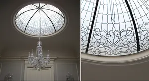 Plafond en verre de couleur en forme de dôme de vitrail au plomb, pour ombrage de lumière, verre stratifié en verre trempé, lucarne