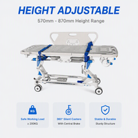 Chariot de transfert patient avec lit d'hôpital et roulettes silencieuses à commande centrale – Lit médical de transfert pour urgences hospitalières
