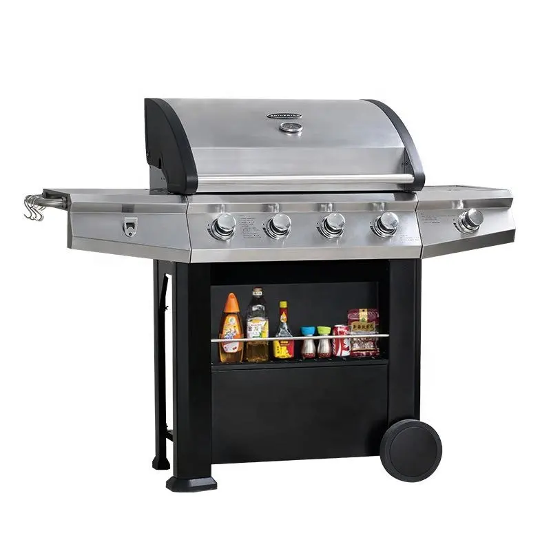 Xách tay 5 đầu đốt gas griller máy thương mại không khói Lò Nướng Thịt nướng bếp gas BBQ nướng với Side Burner Lò nướng bánh mỳ