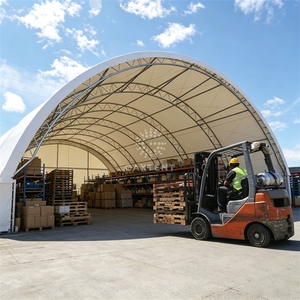 Abri pour équipement agricole en acier galvanisé ASTM A123, structure gothique à pignon haut 50x100m, PVC beige chaud pour stockage de pierres de carrière en vrac - Product Image 5