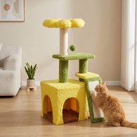 Arbre à chat en forme de tournesol en gros avec poteau à gratter en sisal et niche fermée pour chats d'intérieur et chatons, emballage carton