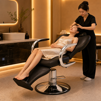 Fauteuil de Barbier Professionnel Inclinable Robuste en Cuir PU Noir avec Accoudoirs Chromés pour Salon de Coiffure et Équipement de Spa